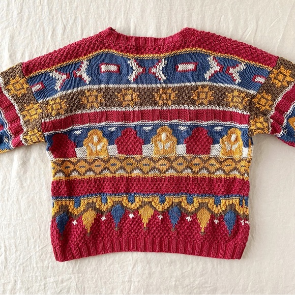 Vintage retro pattern oversized knit crew sweater linen cotton blend - Picture 6 of 7